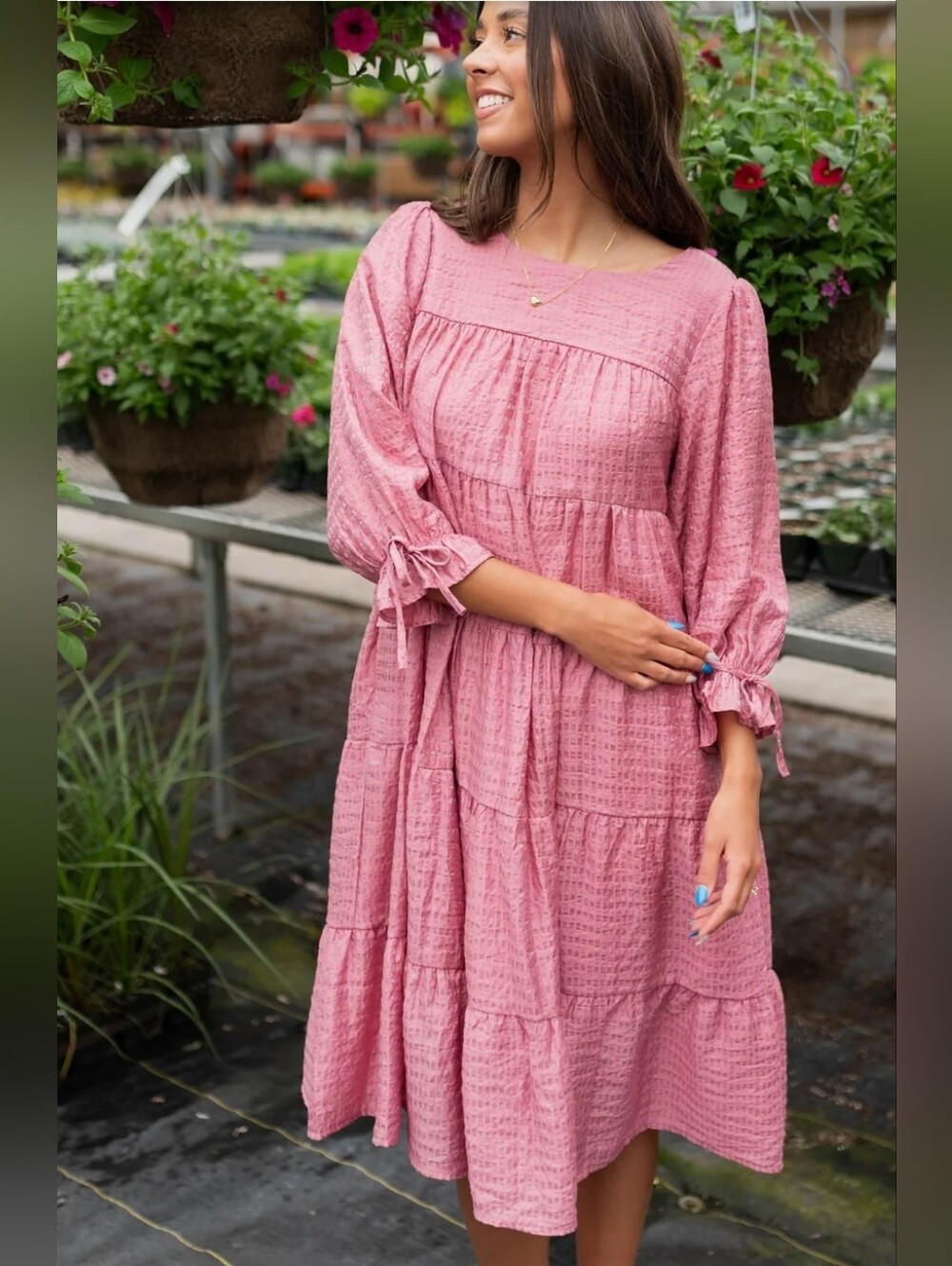 Amelia Pink Tiered Midi Dress sz M